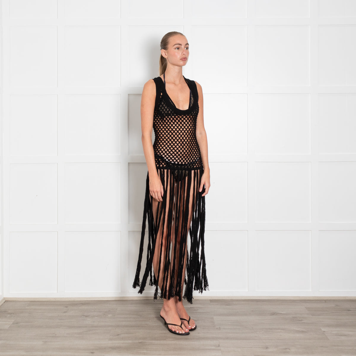 SIR The Label Black Crochet Fringed Top