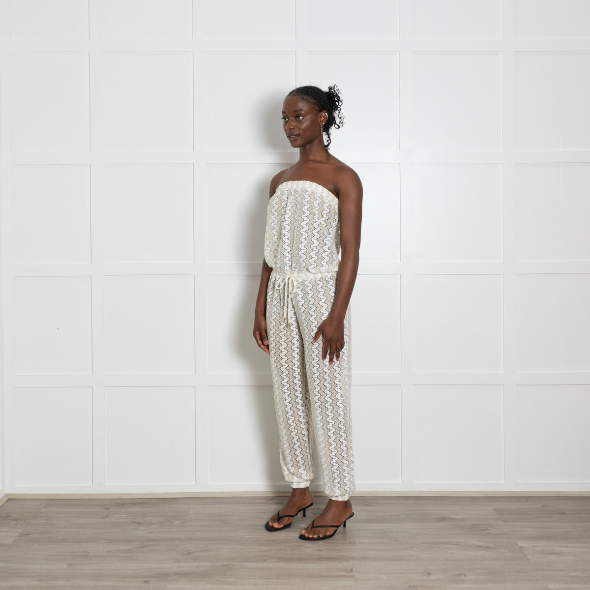 Melissa Odabash Cream and Gold Crochet Bandeau Jumpsuit