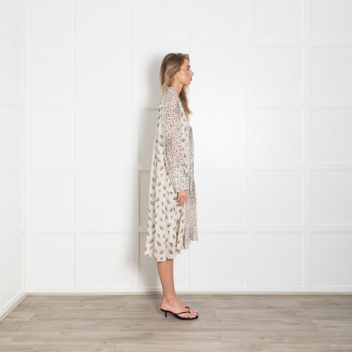 Luisa Cerano Sheer Printed Tie Neck Dress