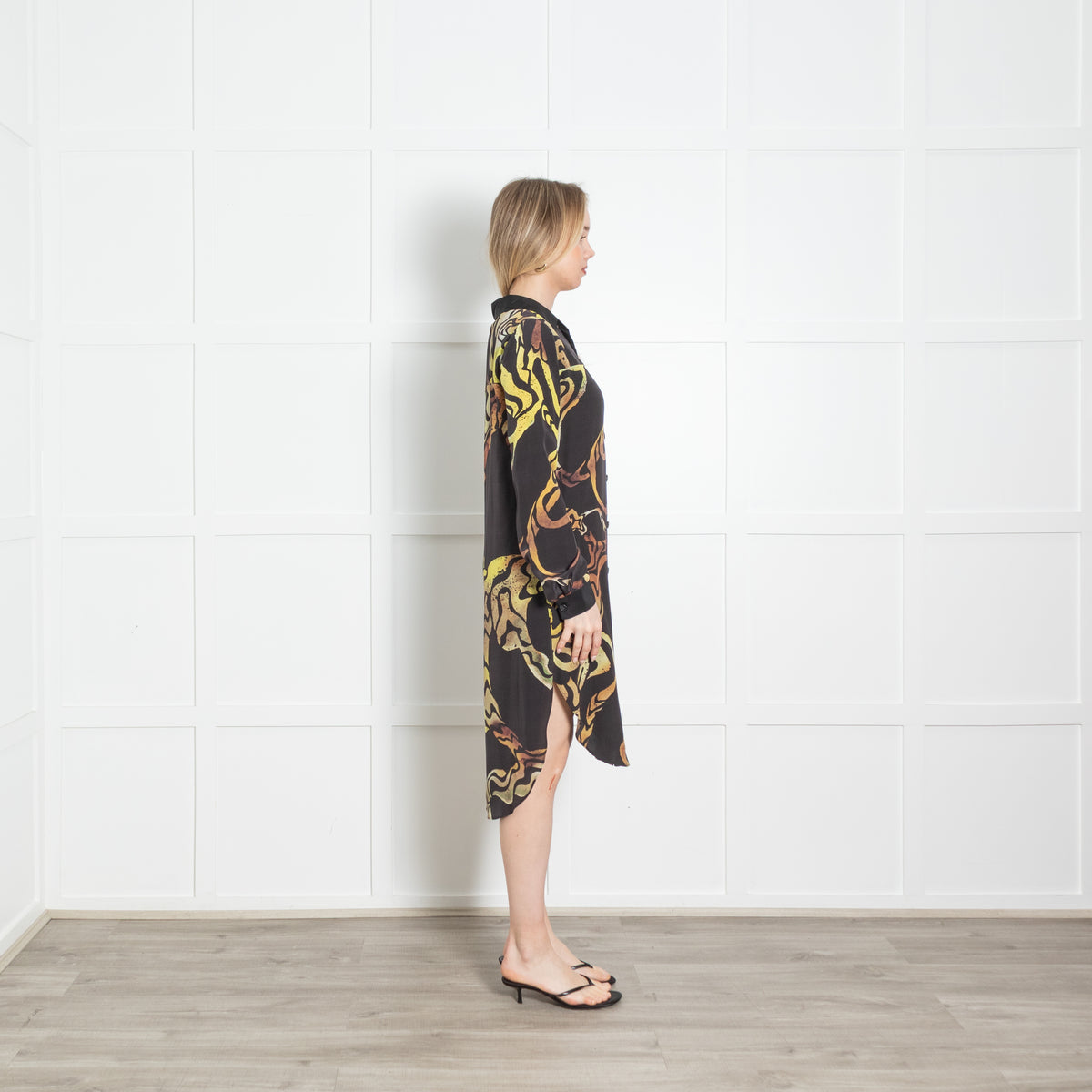 Proenza Schouler Brown Yellow Swirl Print Long Sleeve Shirt Dress