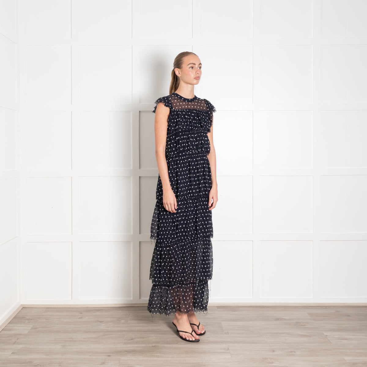 SIR the Label Navy Polka Dot Tiered Maxi Dress