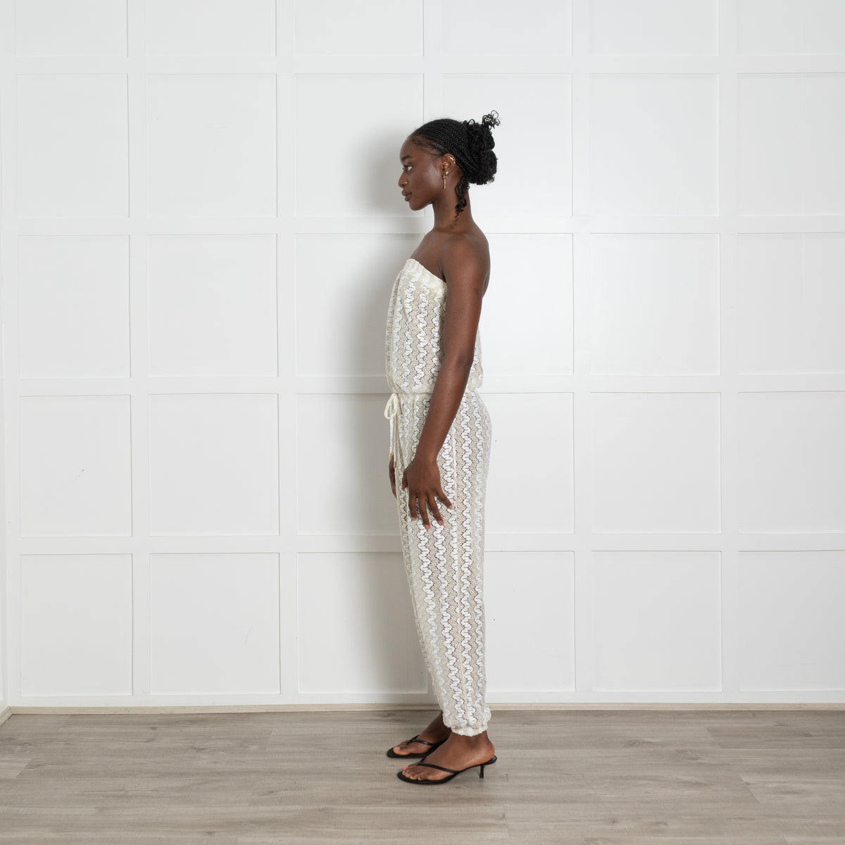 Melissa Odabash Cream and Gold Crochet Bandeau Jumpsuit