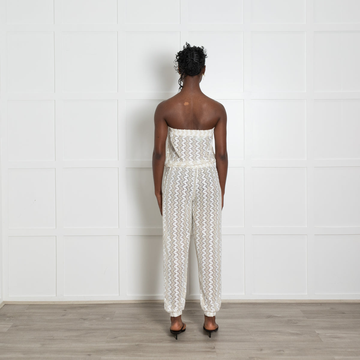 Melissa Odabash Cream and Gold Crochet Bandeau Jumpsuit