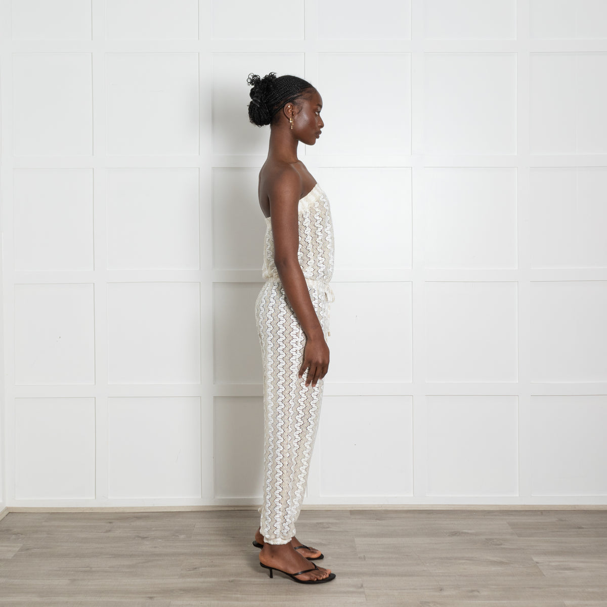 Melissa Odabash Cream and Gold Crochet Bandeau Jumpsuit