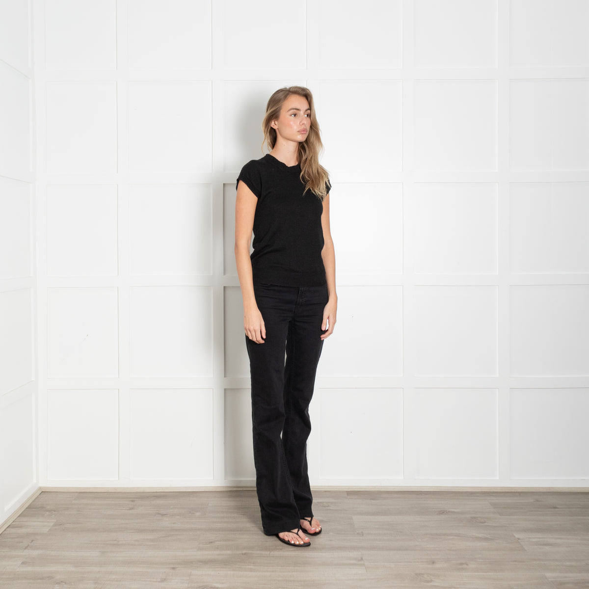 Margaret Howell Black Linen/Merino Wool Mix Short Sleeve Jumper
