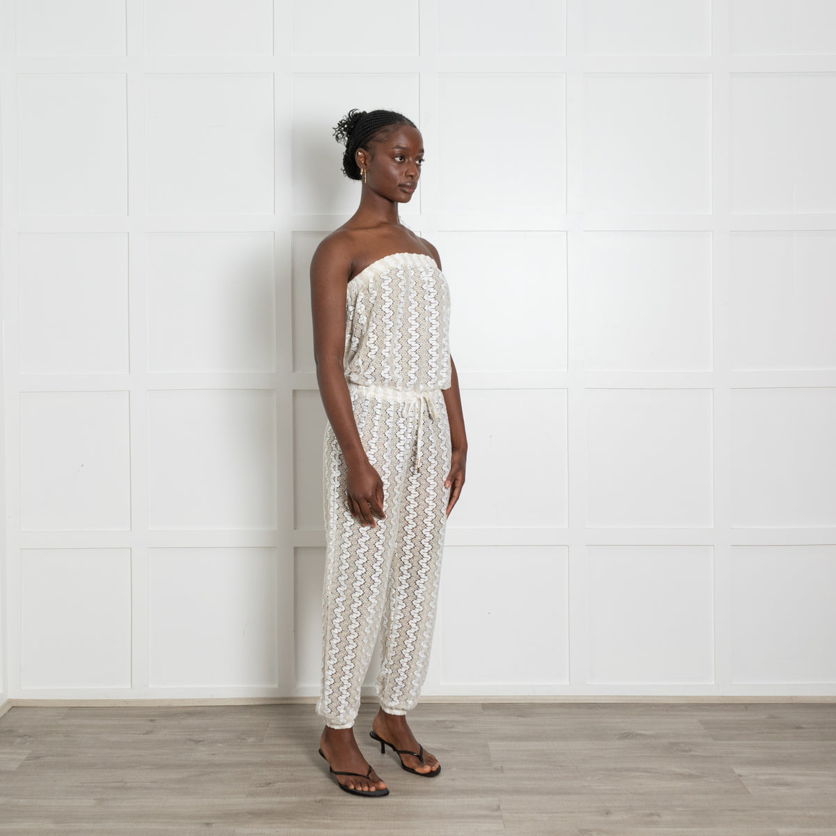 Melissa Odabash Cream and Gold Crochet Bandeau Jumpsuit