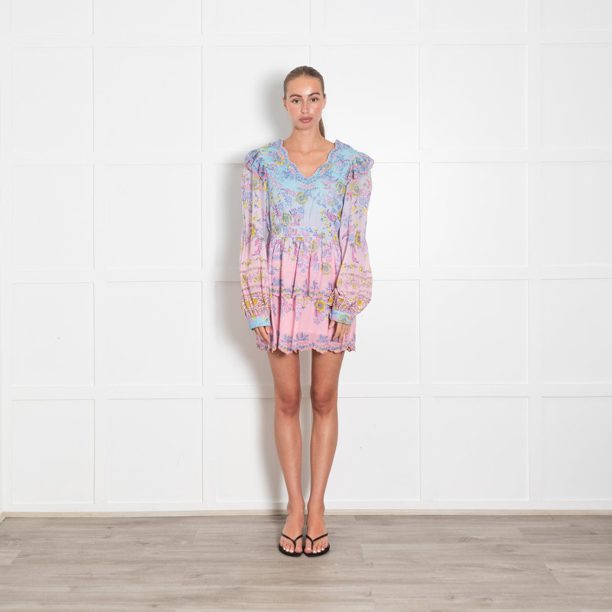 Hemant & Nandita Pink nd Blue Pattern Cotton Dress With Long Sleeves