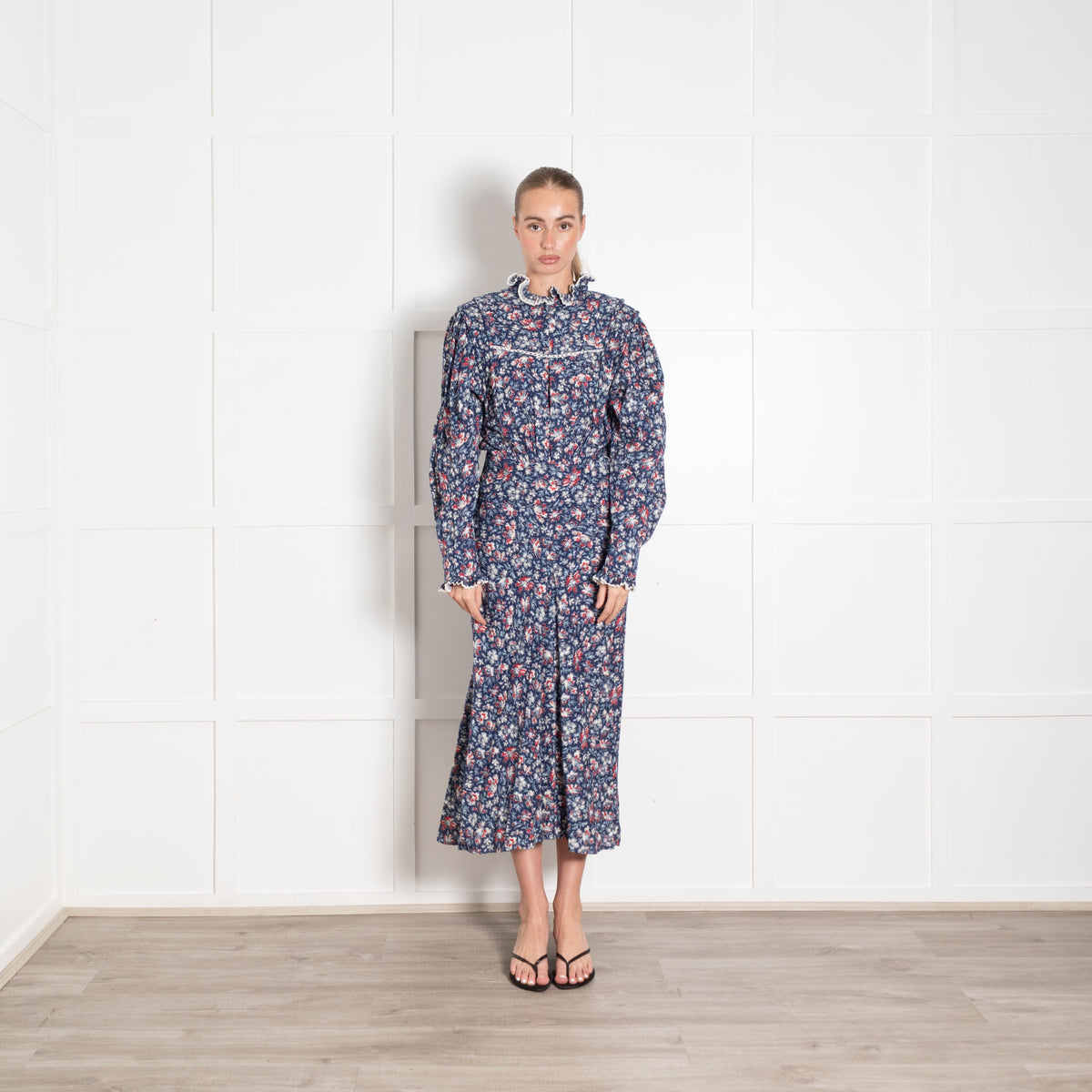 Isabel Marant Etoile Navy Frill Neck Maxi Dress