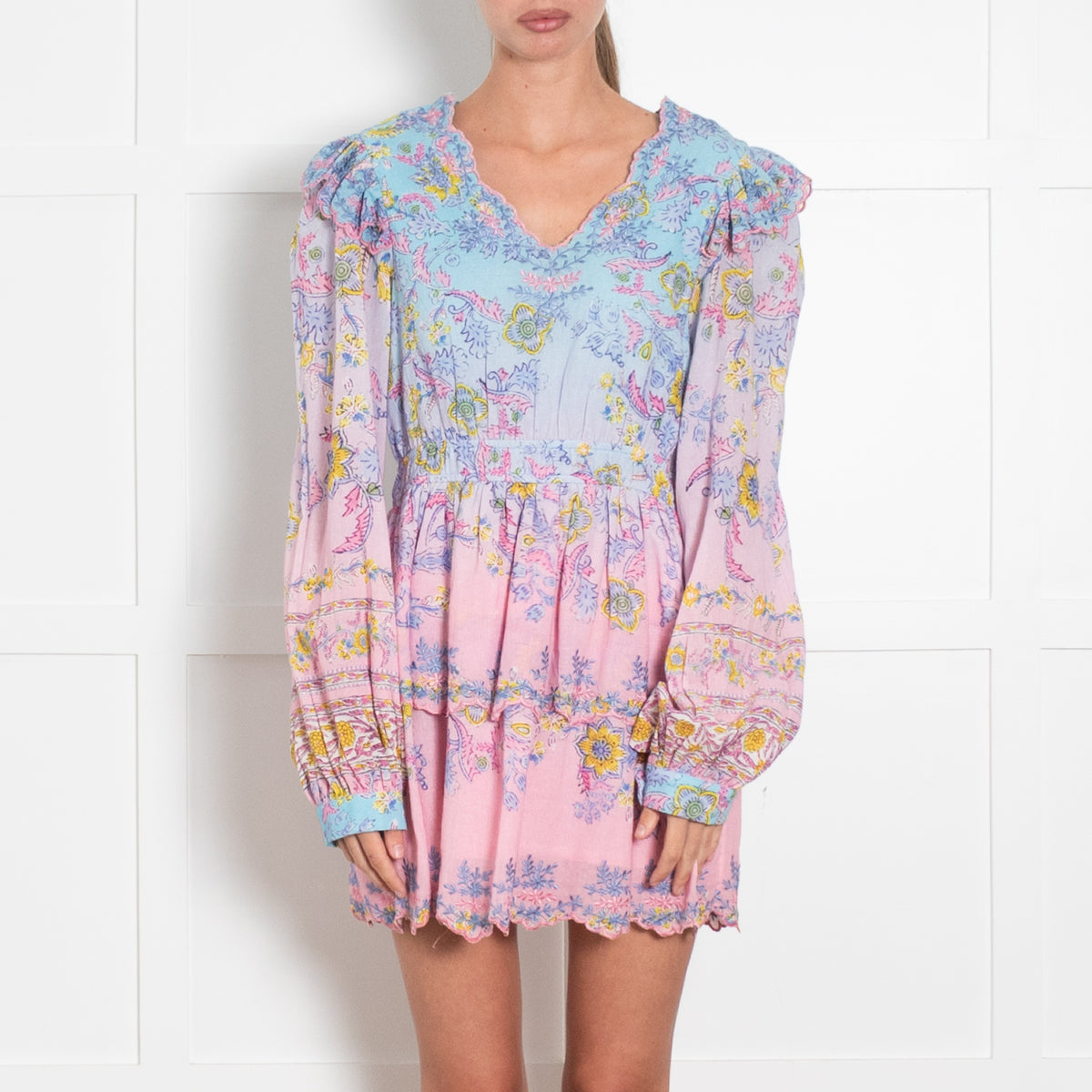 Hemant & Nandita Pink nd Blue Pattern Cotton Dress With Long Sleeves