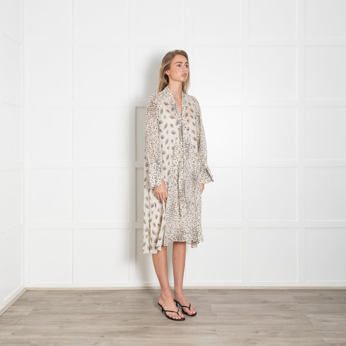 Luisa Cerano Sheer Printed Tie Neck Dress