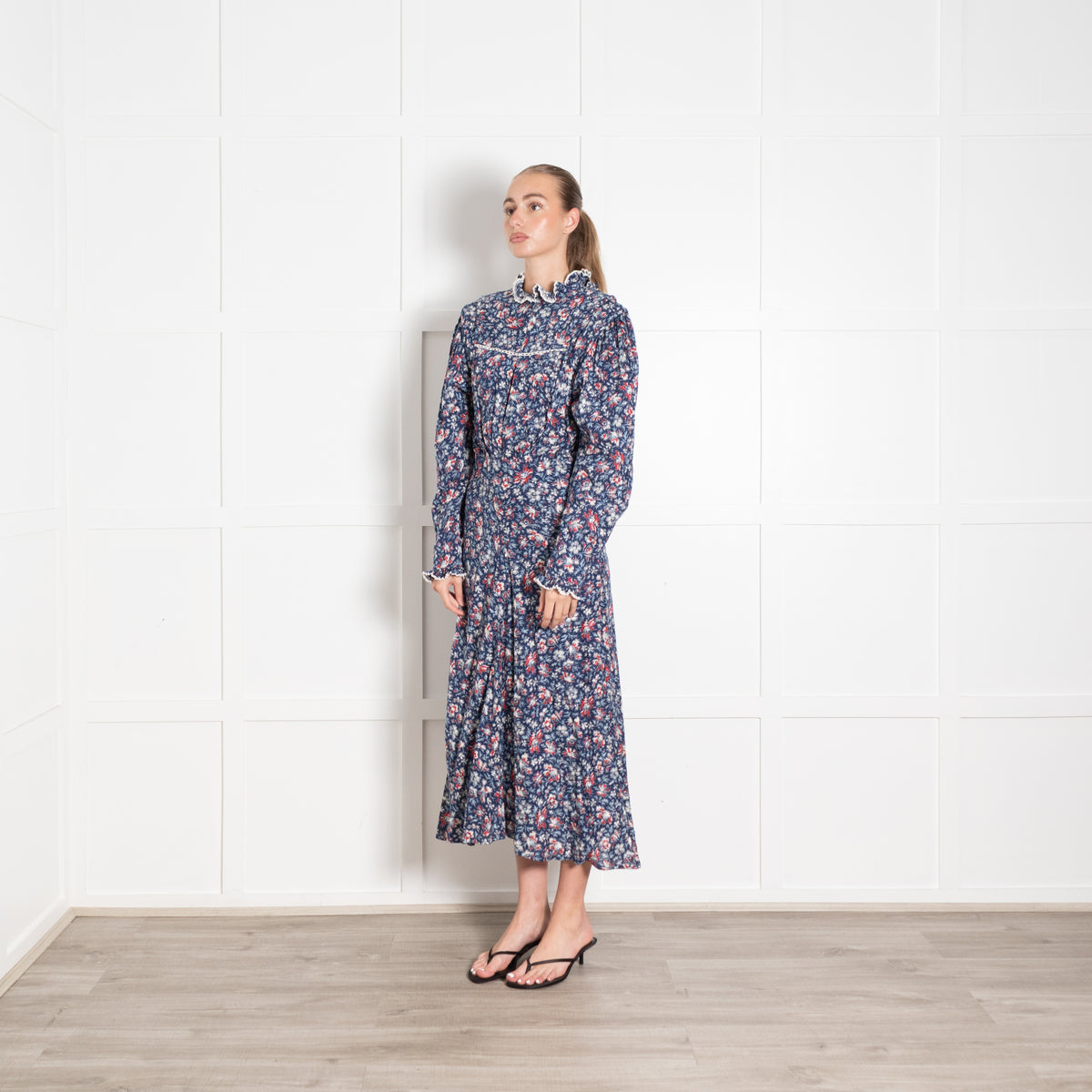 Isabel Marant Etoile Navy Frill Neck Maxi Dress