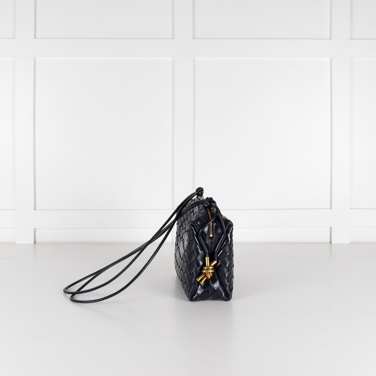 Bottega Veneta Navy Glossy Intrecciato Leather Loop Small Camera Bag