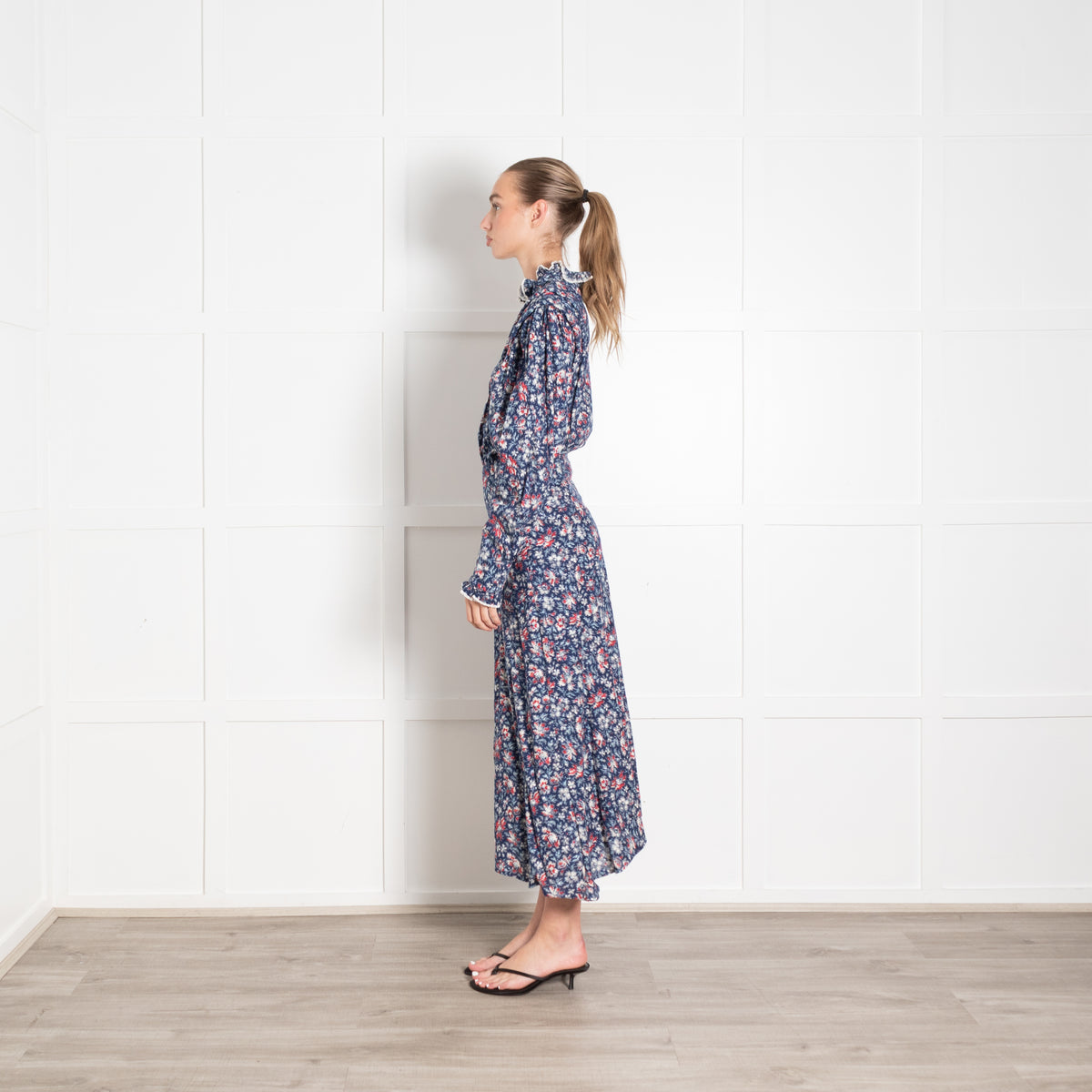 Isabel Marant Etoile Navy Frill Neck Maxi Dress