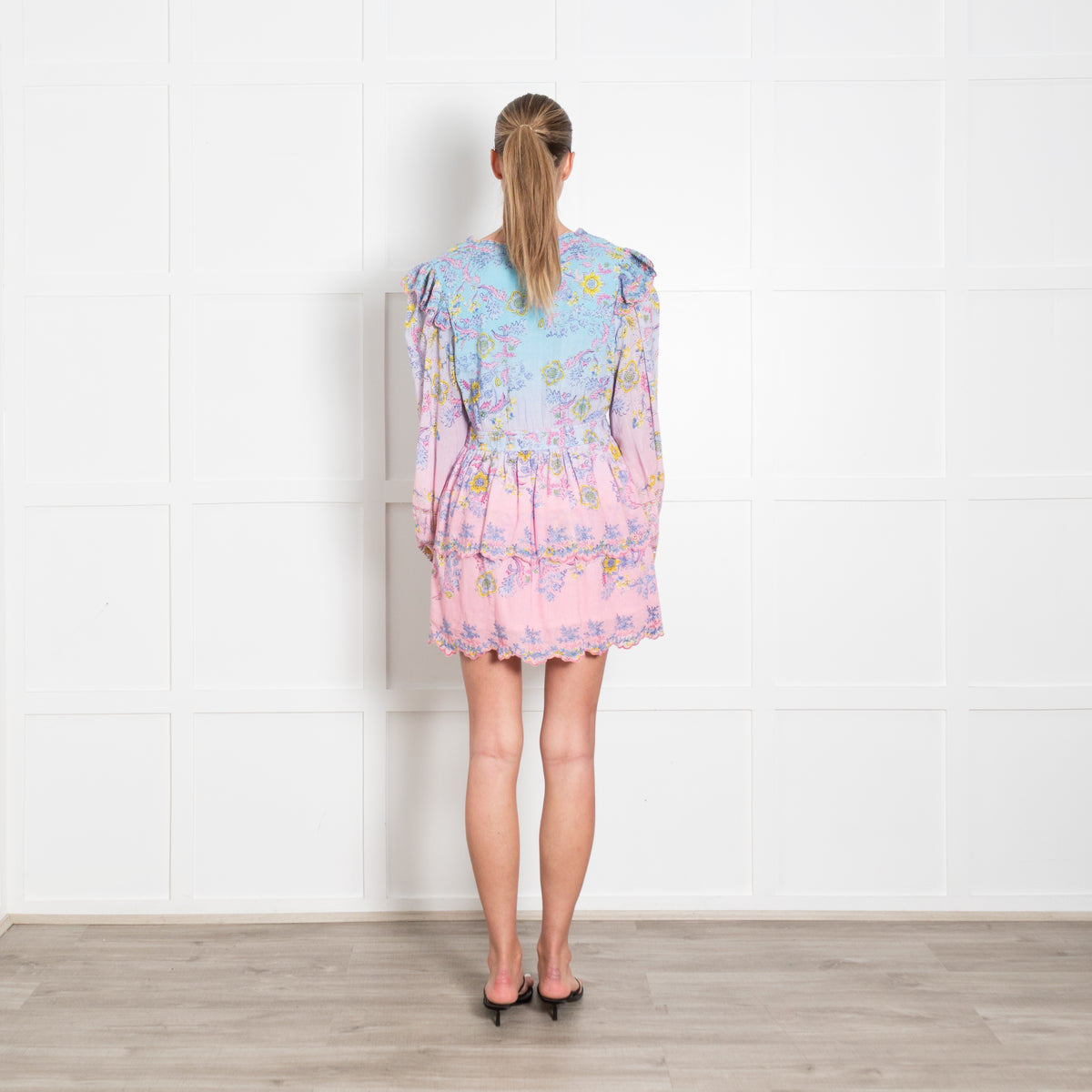 Hemant & Nandita Pink nd Blue Pattern Cotton Dress With Long Sleeves