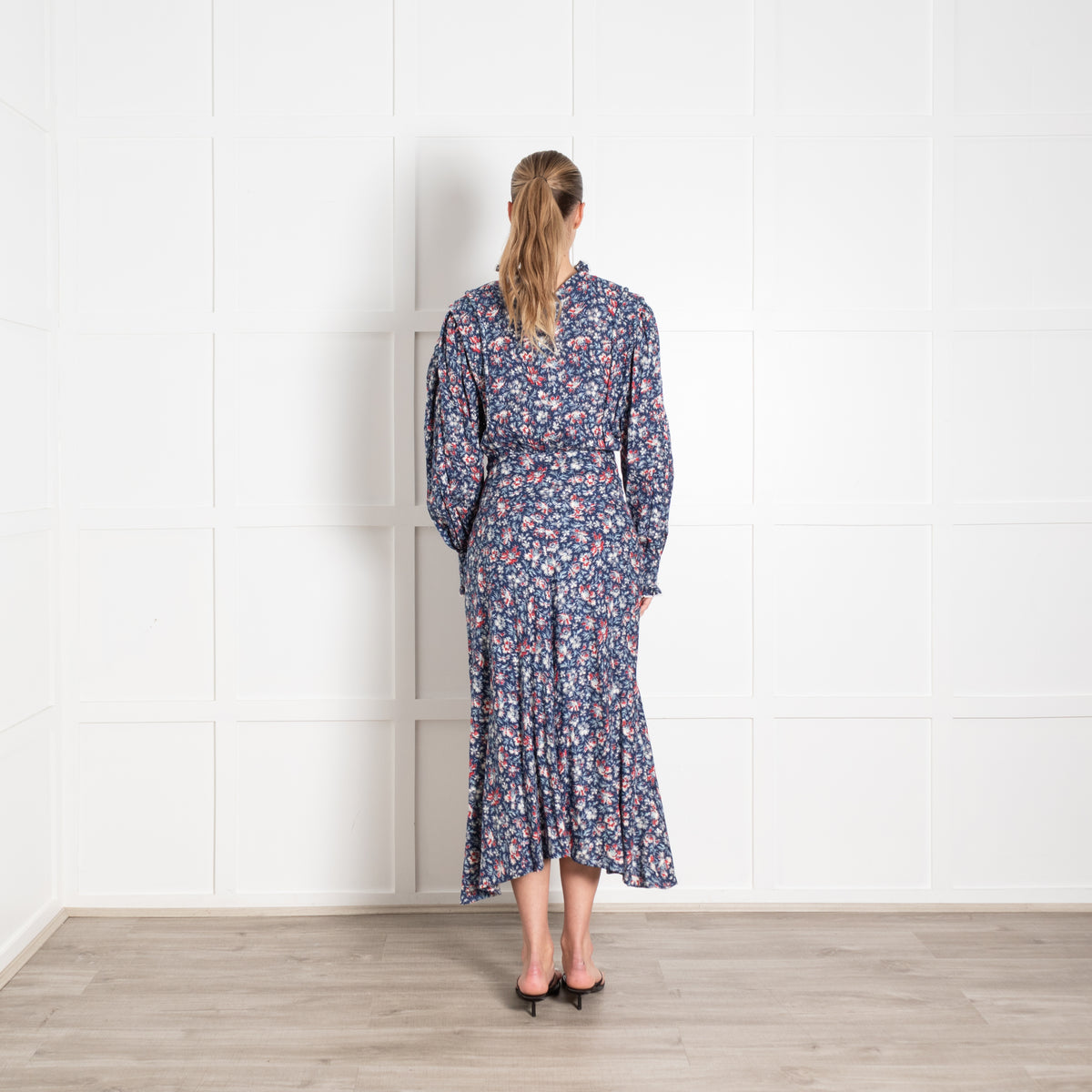 Isabel Marant Etoile Navy Frill Neck Maxi Dress
