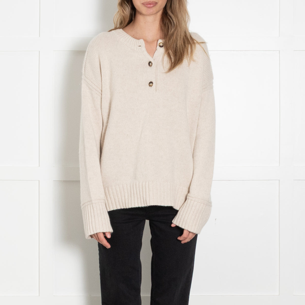 La Ligne Henley Oatmeal 3/4 Button Cashmere Jumper