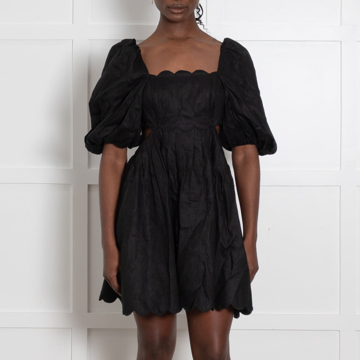 Zimmermann Black Linen Mini Dress With Puff Sleeve