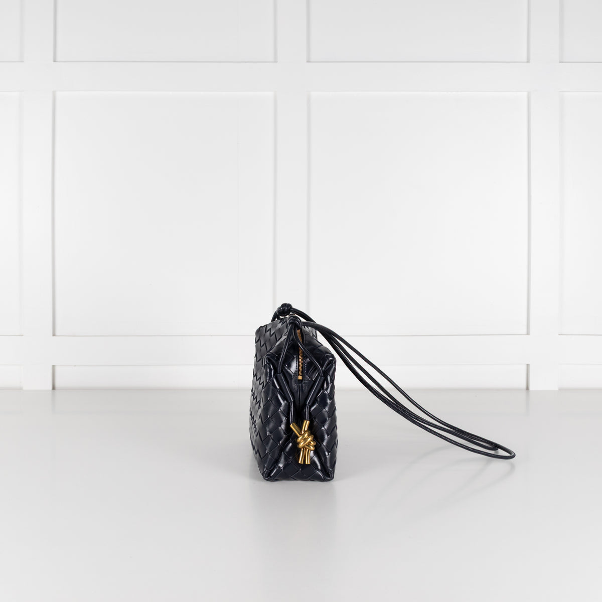 Bottega Veneta Navy Glossy Intrecciato Leather Loop Small Camera Bag