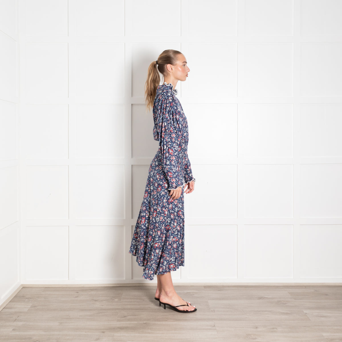 Isabel Marant Etoile Navy Frill Neck Maxi Dress