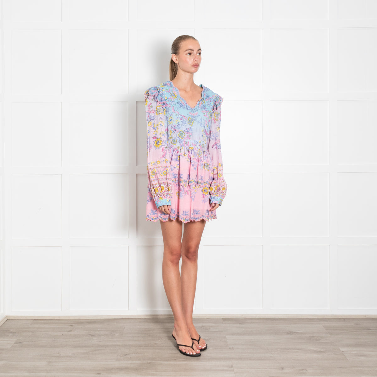 Hemant & Nandita Pink nd Blue Pattern Cotton Dress With Long Sleeves