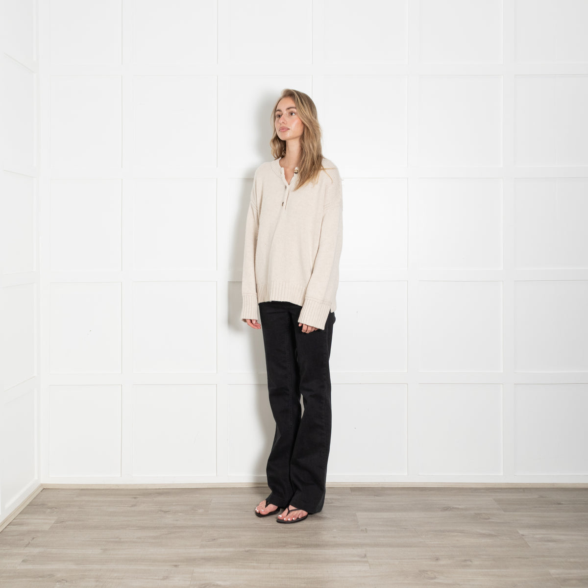 La Ligne Henley Oatmeal 3/4 Button Cashmere Jumper