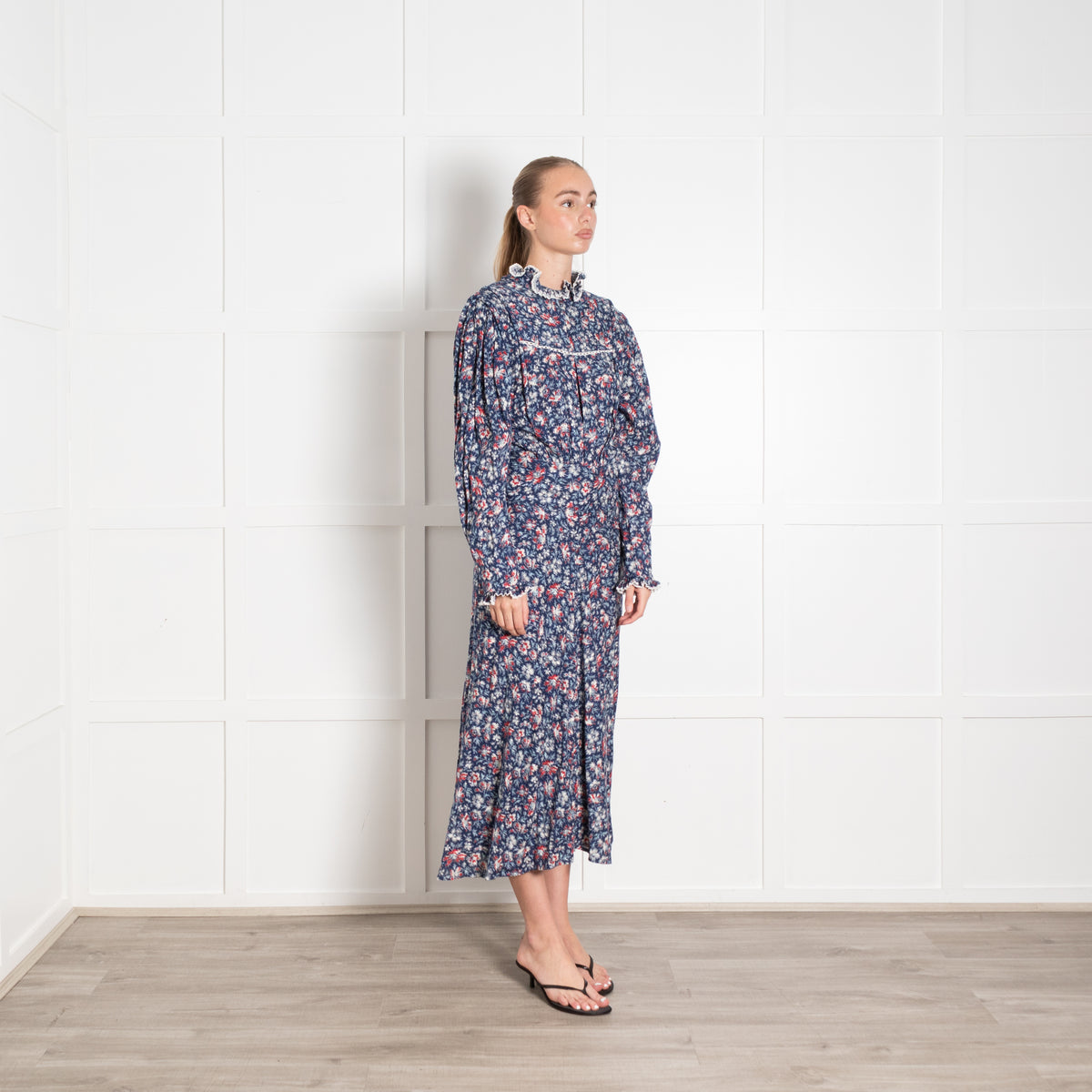 Isabel Marant Etoile Navy Frill Neck Maxi Dress