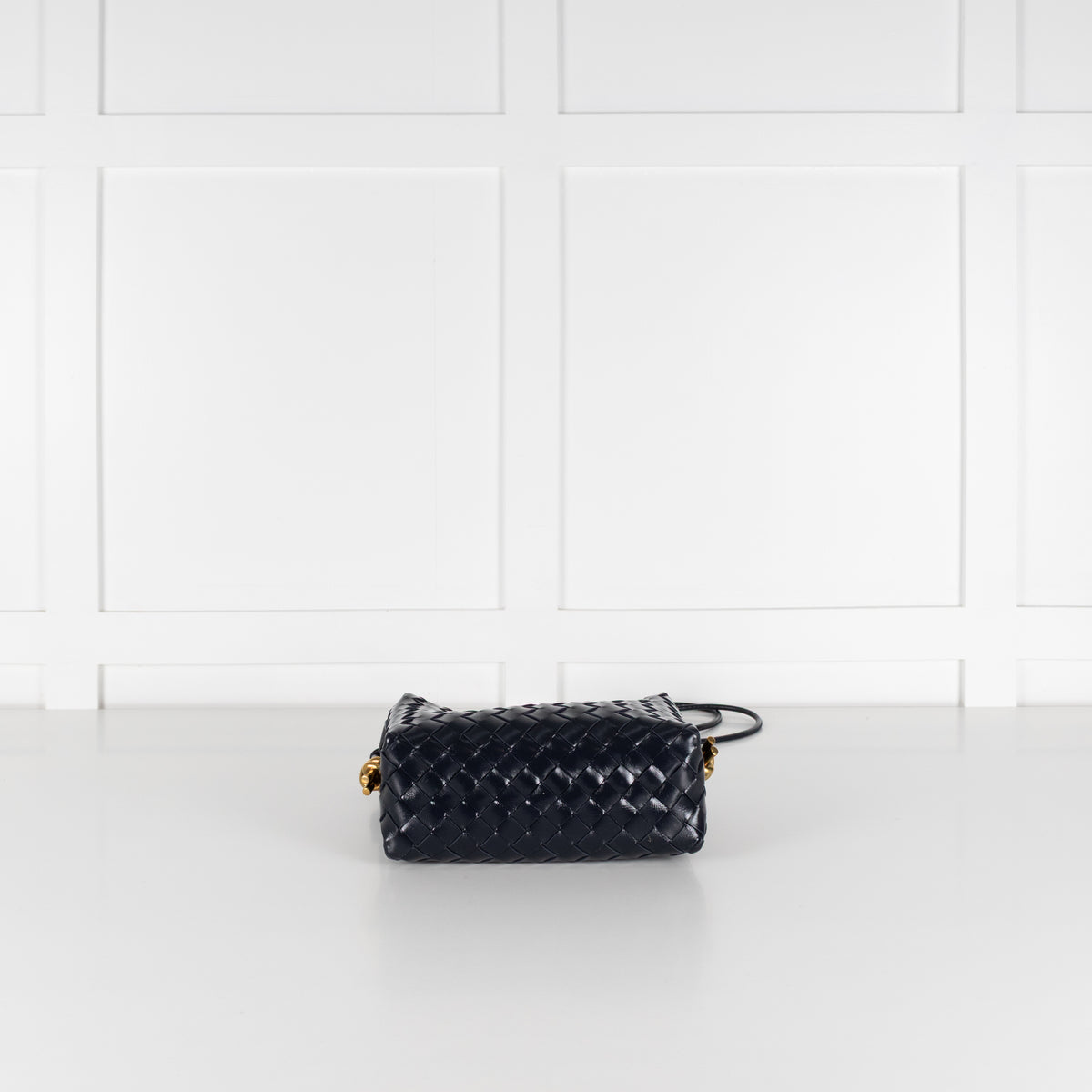 Bottega Veneta Navy Glossy Intrecciato Leather Loop Small Camera Bag