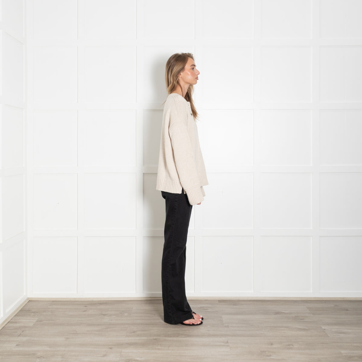 La Ligne Henley Oatmeal 3/4 Button Cashmere Jumper
