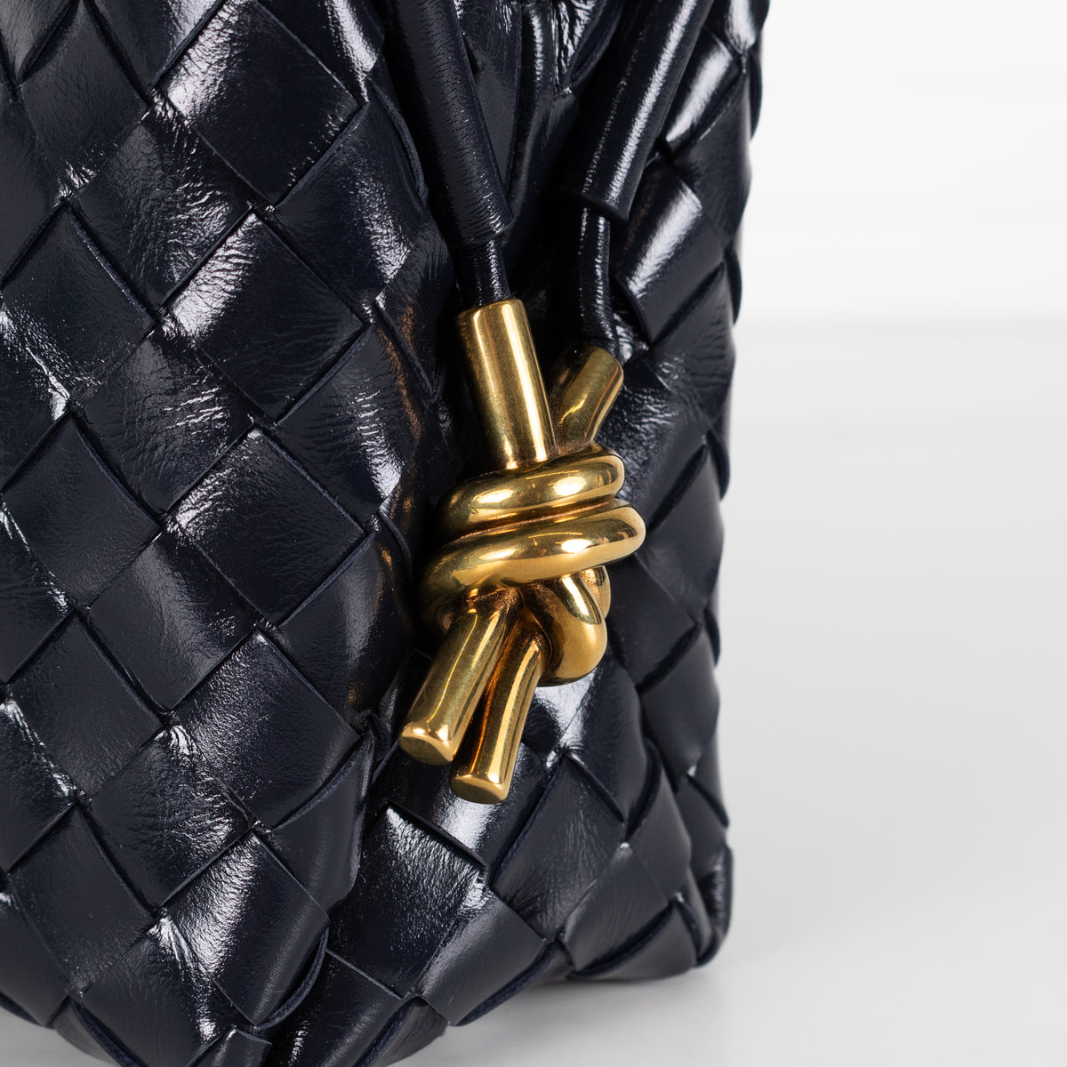 Bottega Veneta Navy Glossy Intrecciato Leather Loop Small Camera Bag