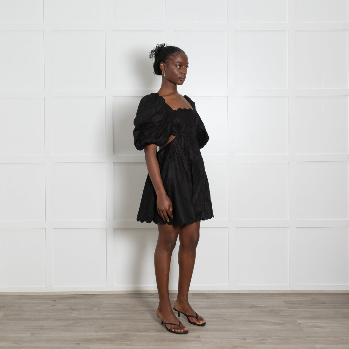 Zimmermann Black Linen Mini Dress With Puff Sleeve