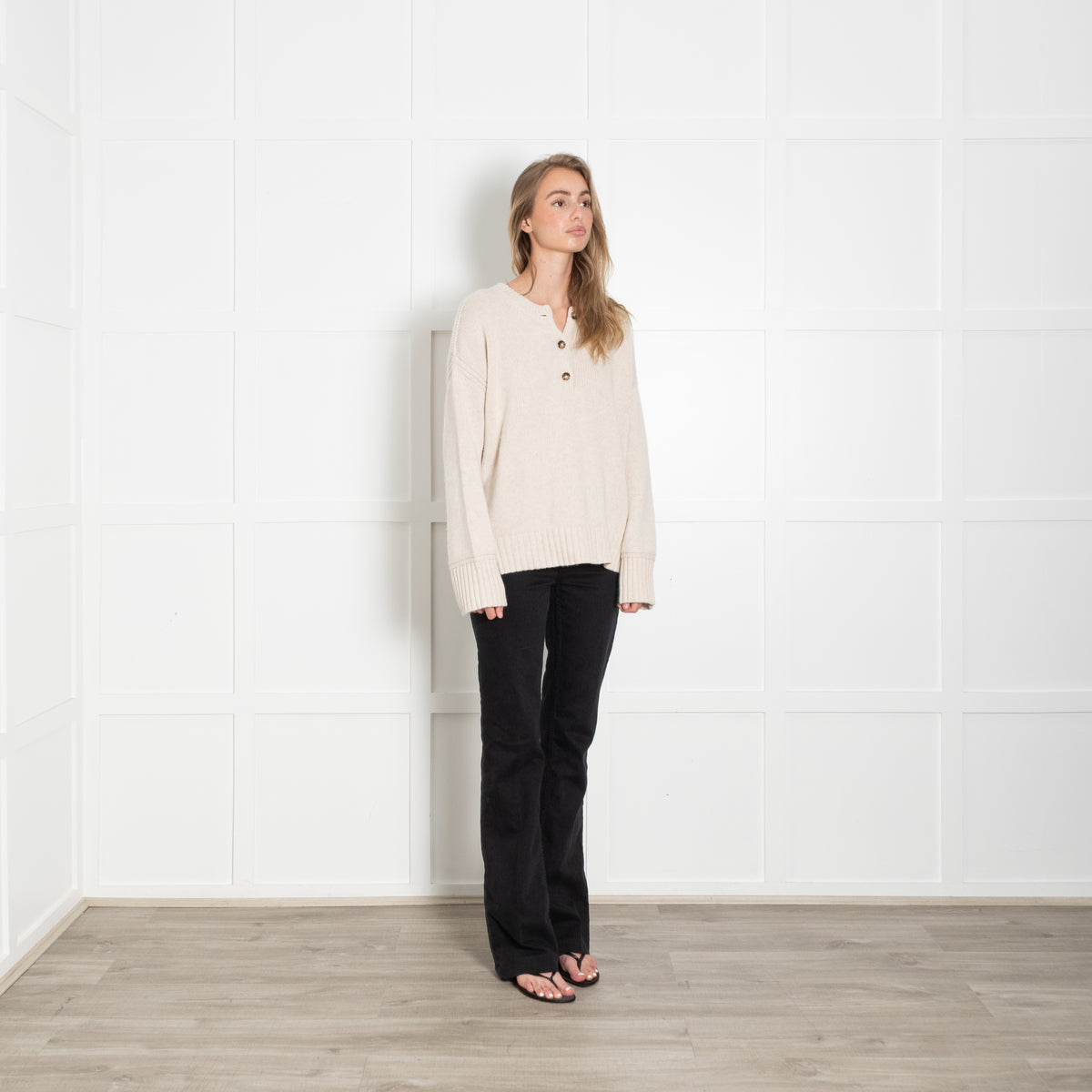 La Ligne Henley Oatmeal 3/4 Button Cashmere Jumper