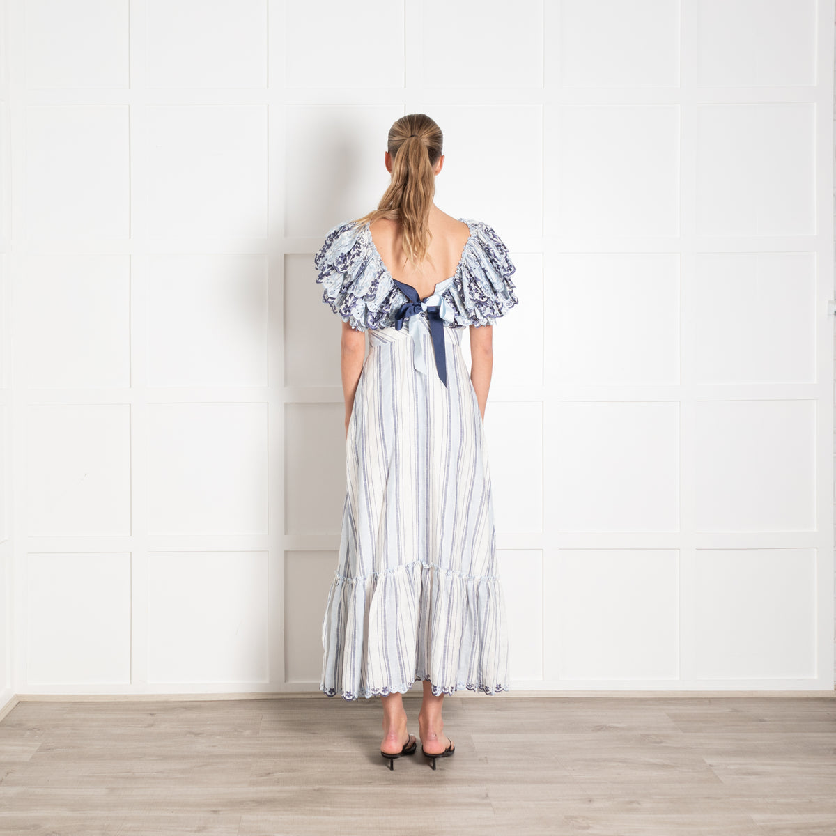 Gul Hurgel Blue Striped Broderie Sleeve Midi Dress – Phoenix Style
