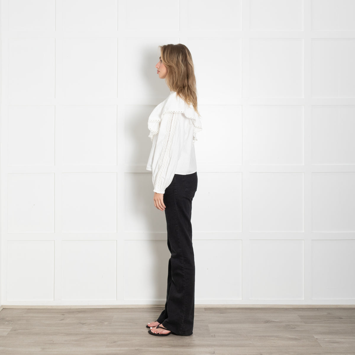 Sezane x Sea White Cotton Bib Front Frill Blouse