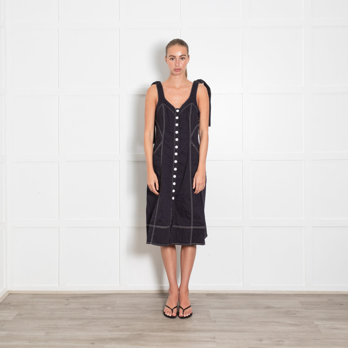 Ulla Johnson Black Contrast Stitch Cotton Dress