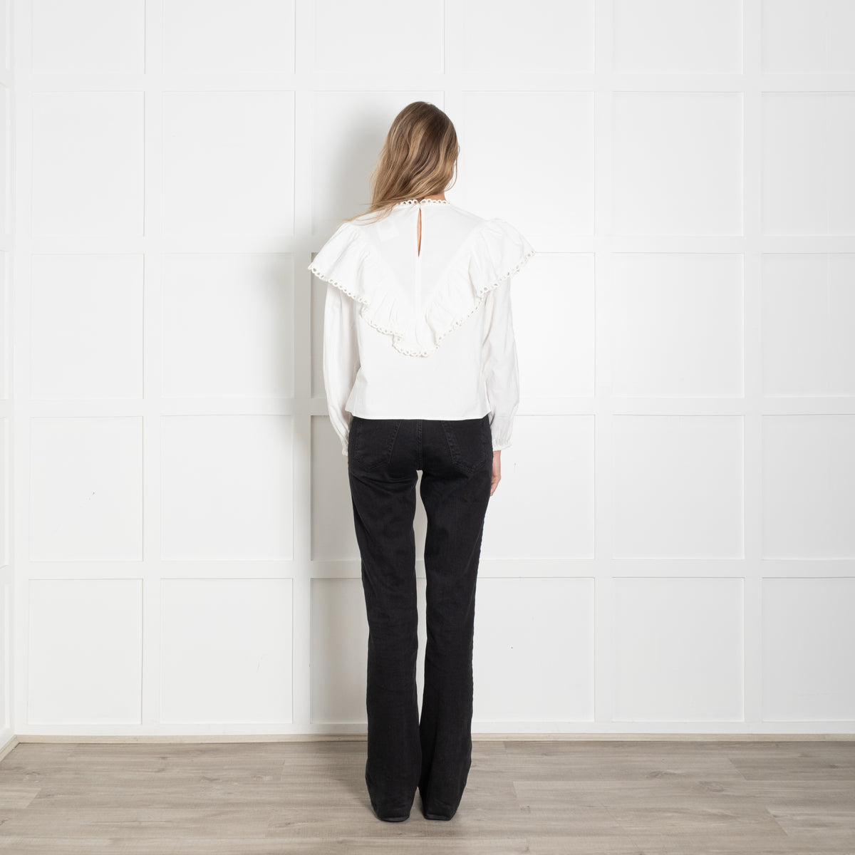 Sezane x Sea White Cotton Bib Front Frill Blouse