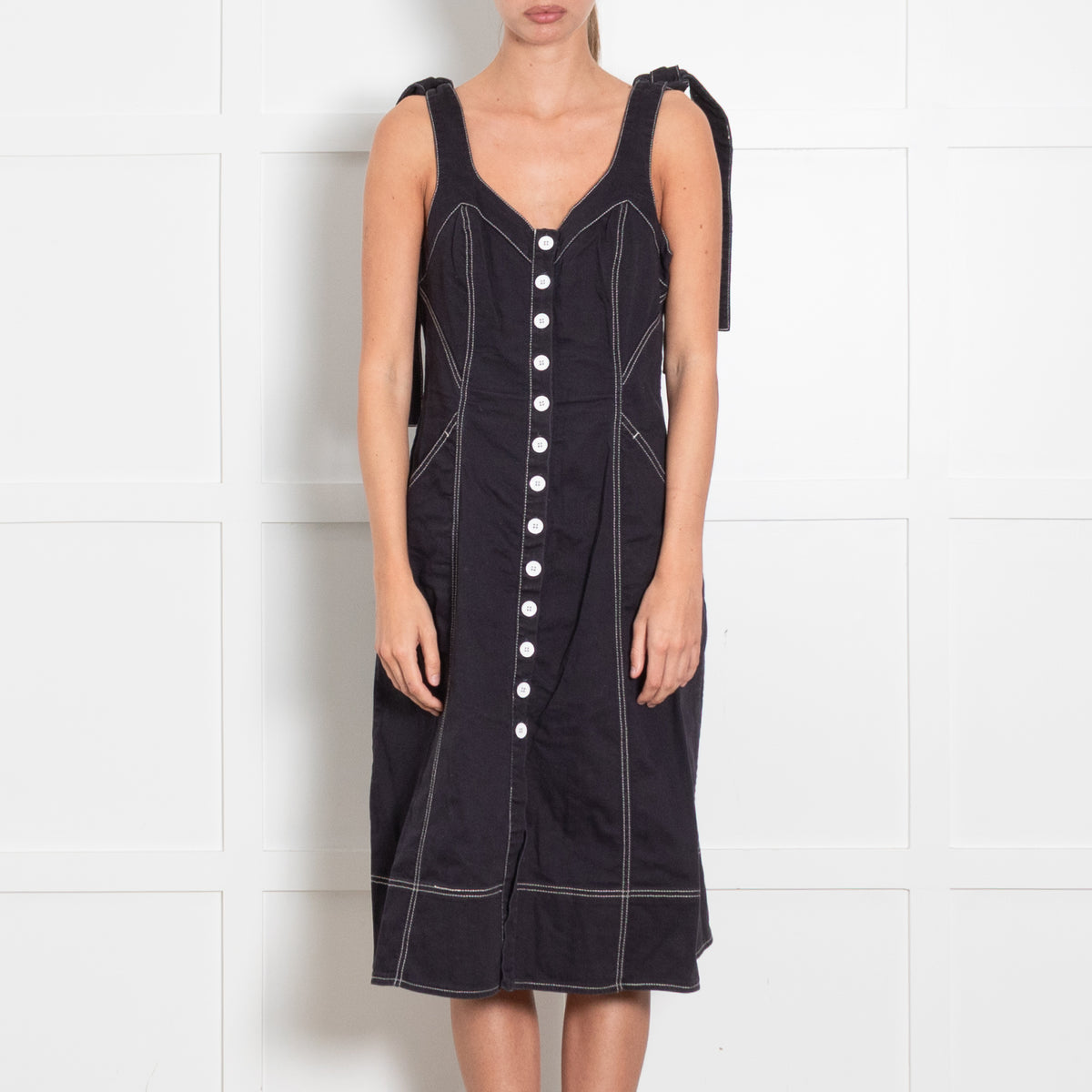 Ulla Johnson Black Contrast Stitch Cotton Dress