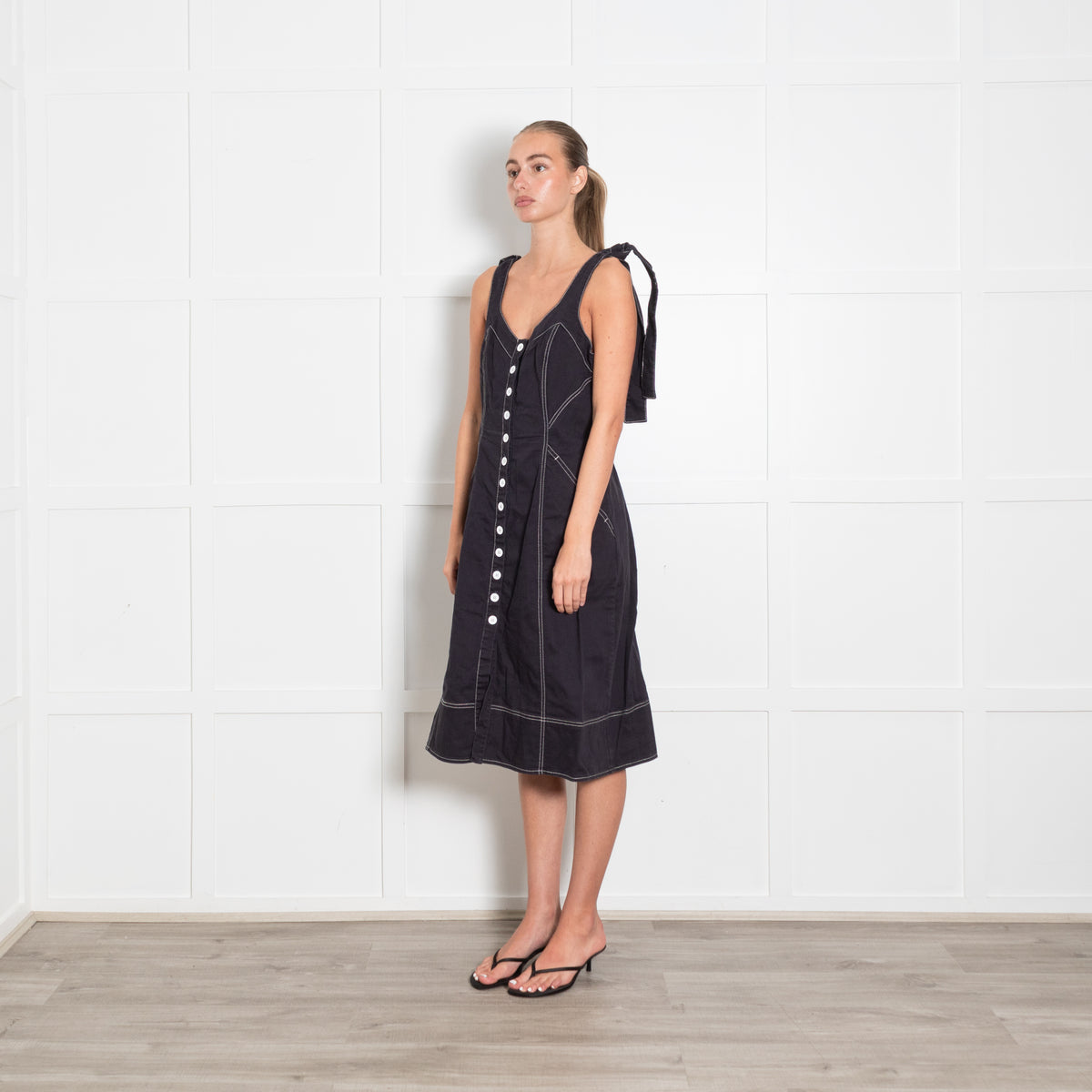 Ulla Johnson Black Contrast Stitch Cotton Dress