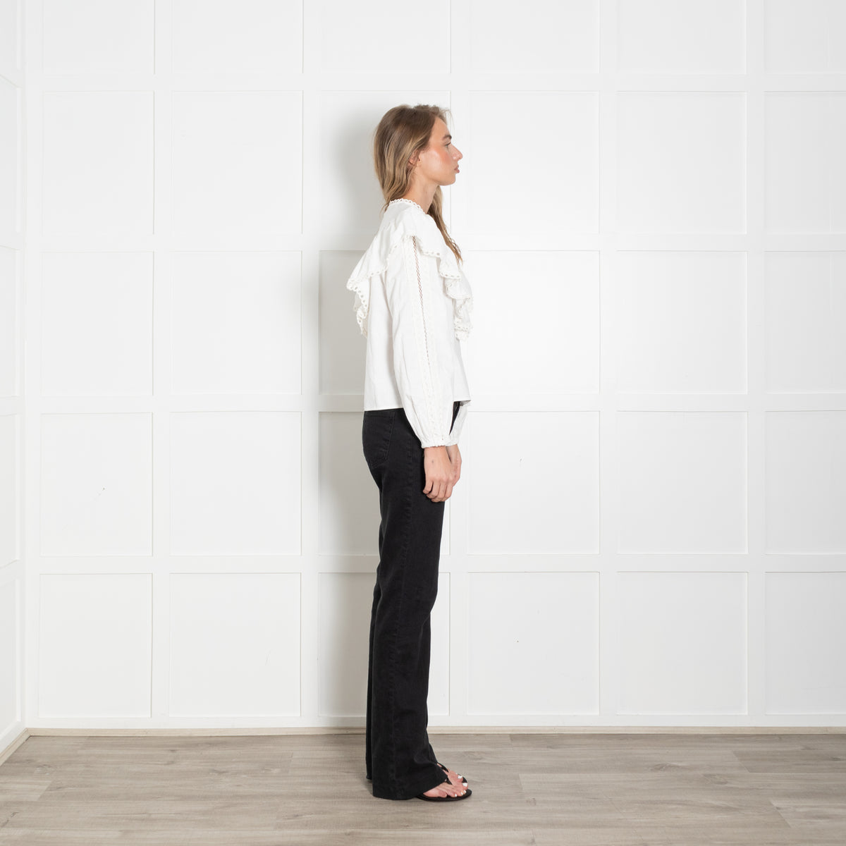 Sezane x Sea White Cotton Bib Front Frill Blouse