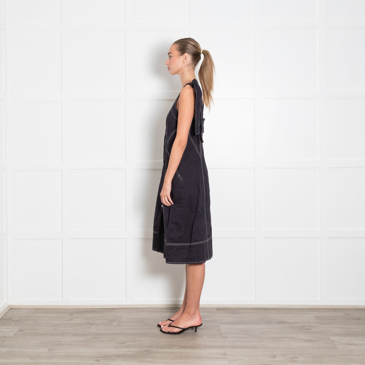 Ulla Johnson Black Contrast Stitch Cotton Dress