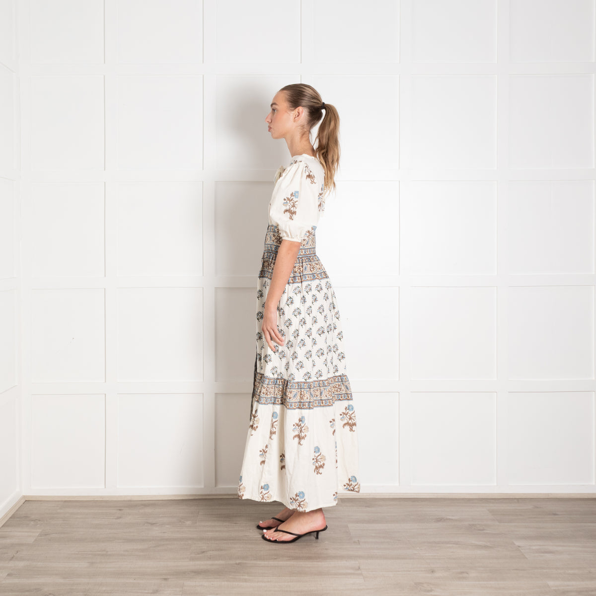 Hannah Artwear Blue and Beige Block Print Midi Dress