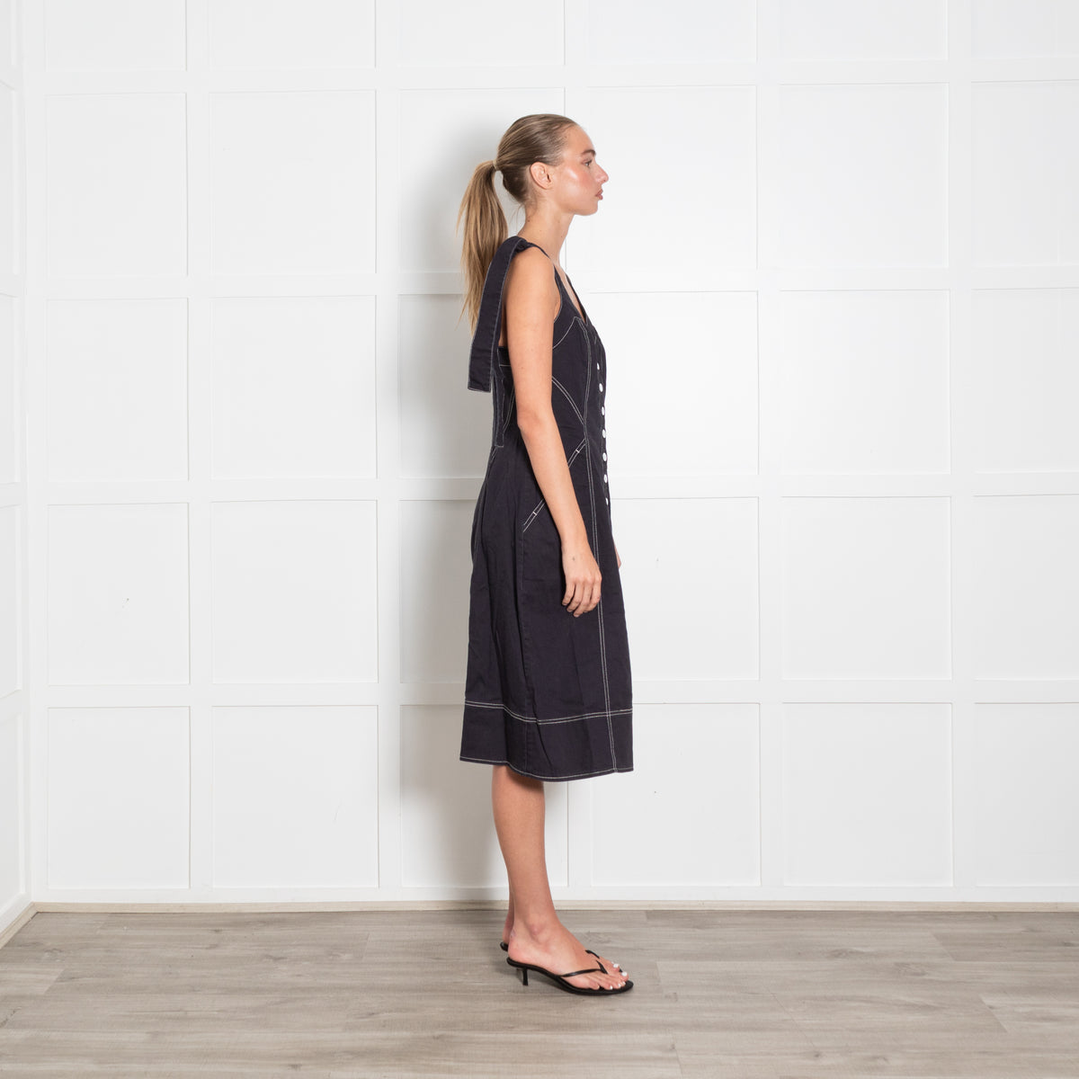 Ulla Johnson Black Contrast Stitch Cotton Dress