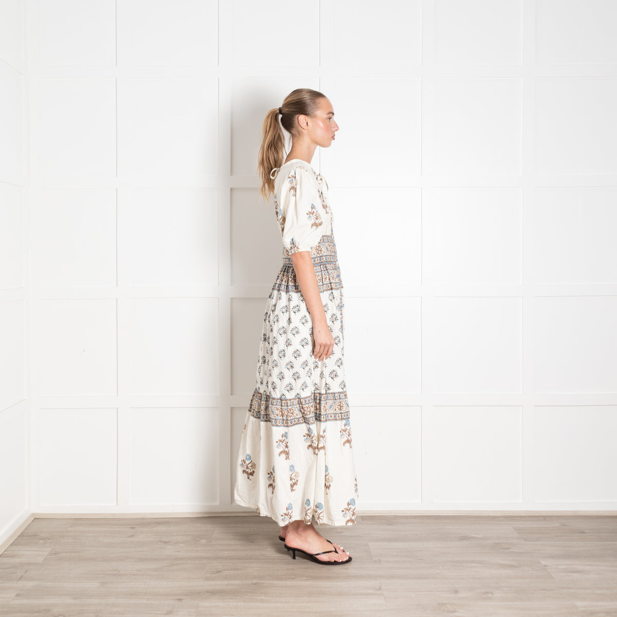 Hannah Artwear Blue and Beige Block Print Midi Dress