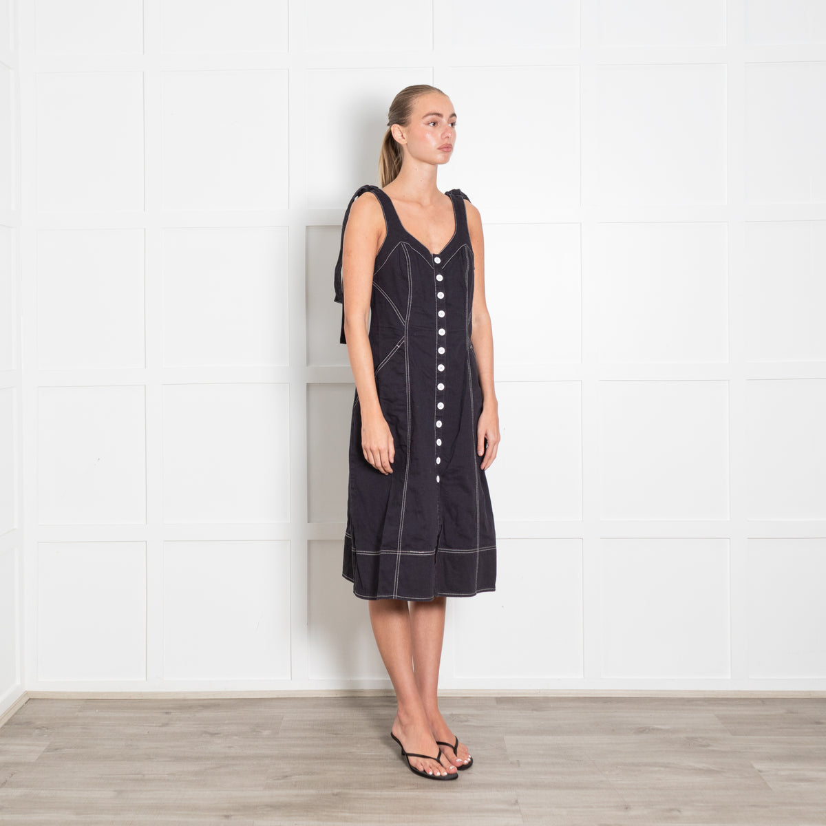 Ulla Johnson Black Contrast Stitch Cotton Dress