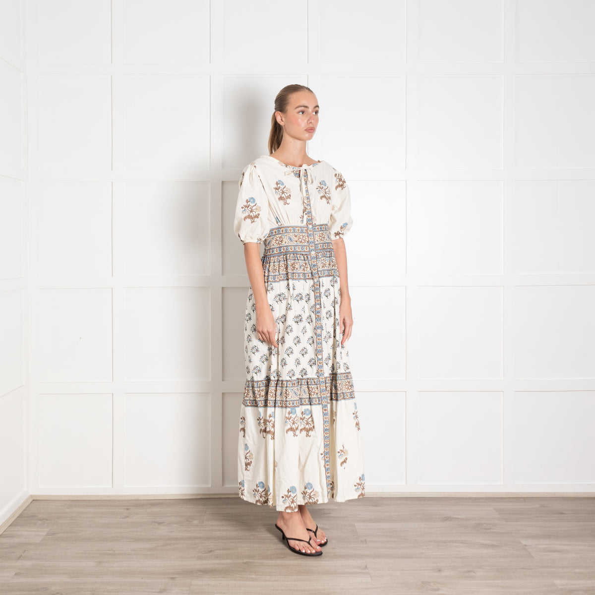 Hannah Artwear Blue and Beige Block Print Midi Dress