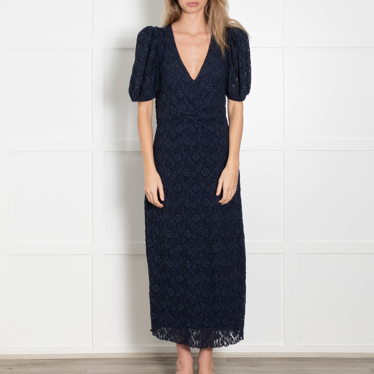 Rotate Navy Lacy V Neck Maxi Dress