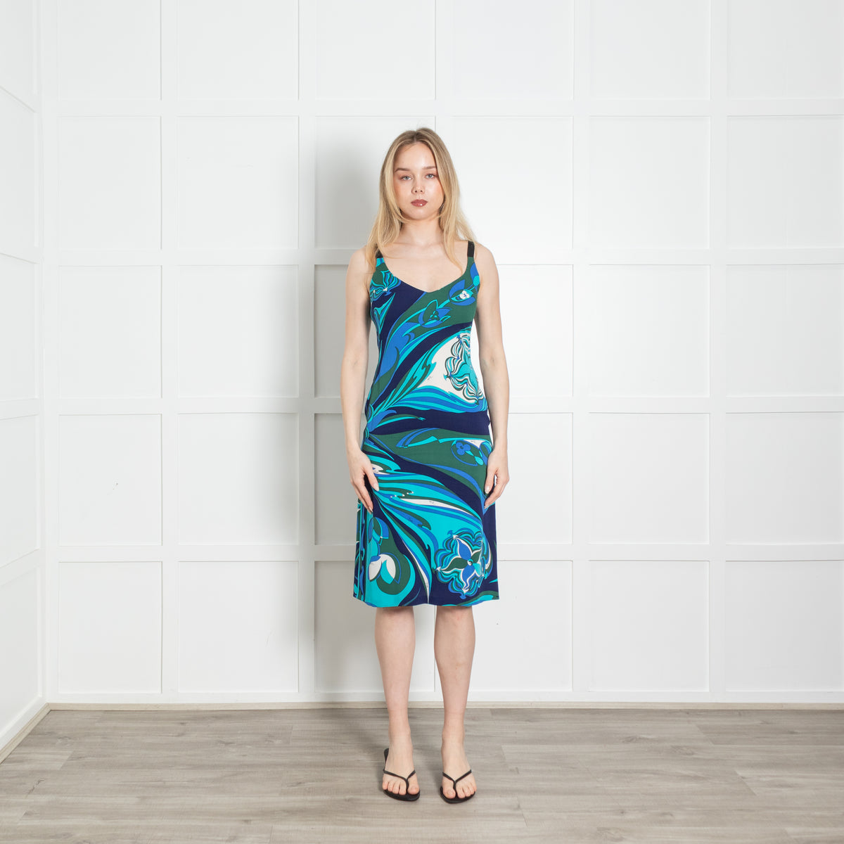 Emilio Pucci Blue Cream Green Strappy Dress