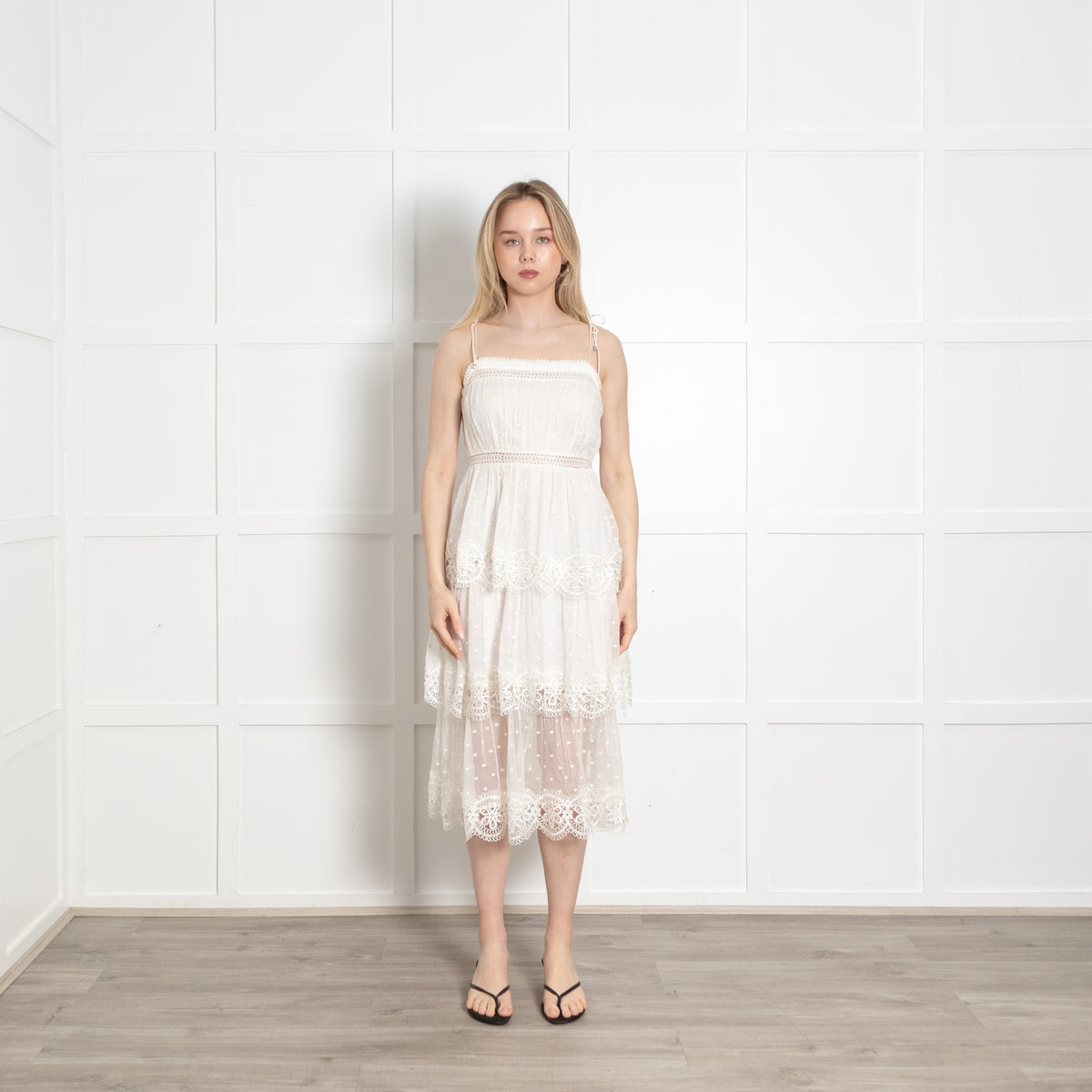 Zimmermann Cream Silk Polka Dot Frilled Halter Dress