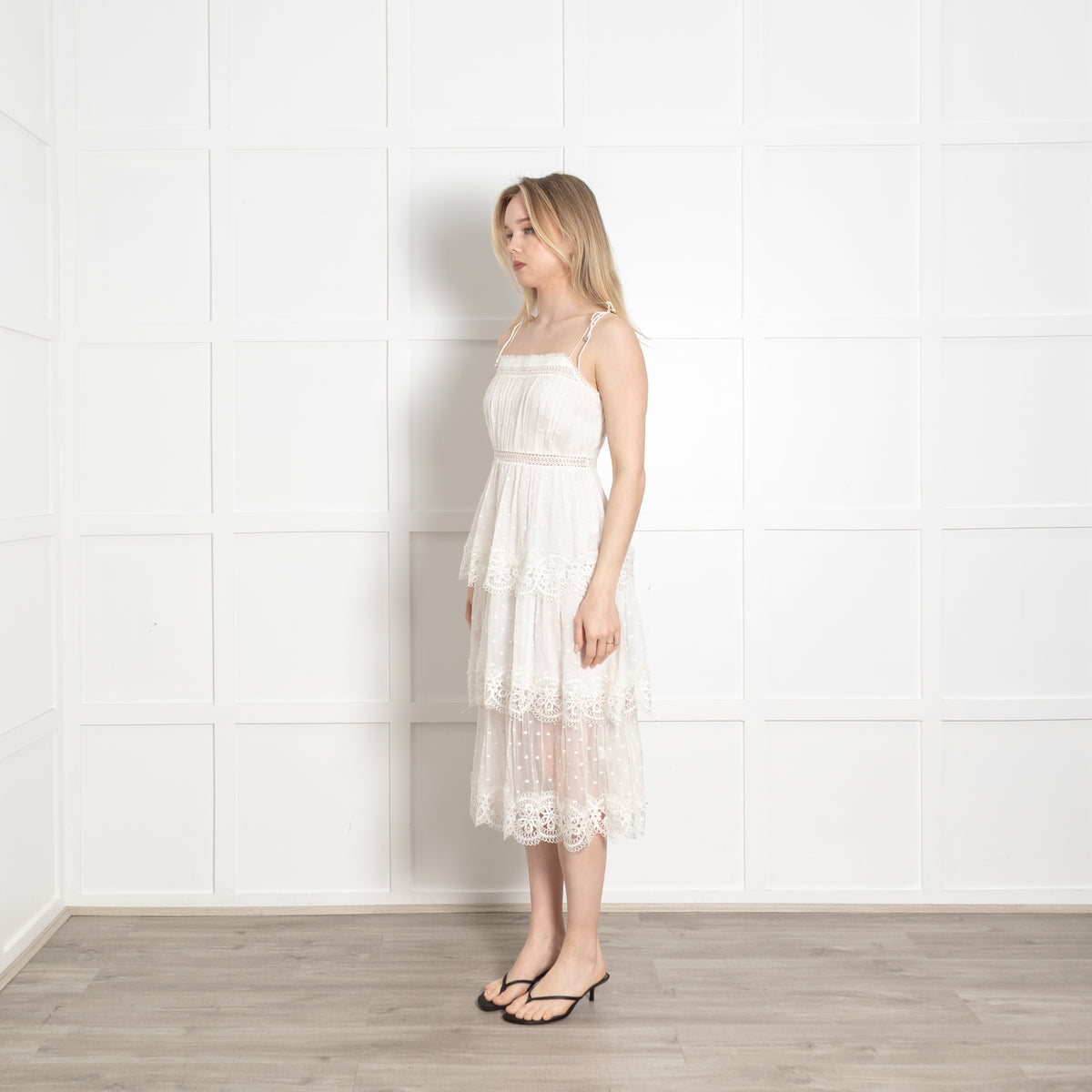 Zimmermann Cream Silk Polka Dot Frilled Halter Dress
