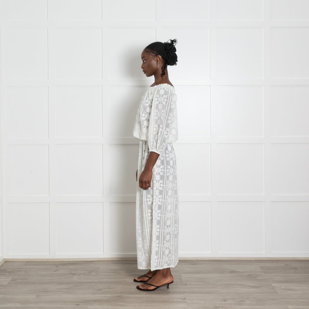 Melissa Odabash White Chiffon Print Gypsy Neck Maxi Dress