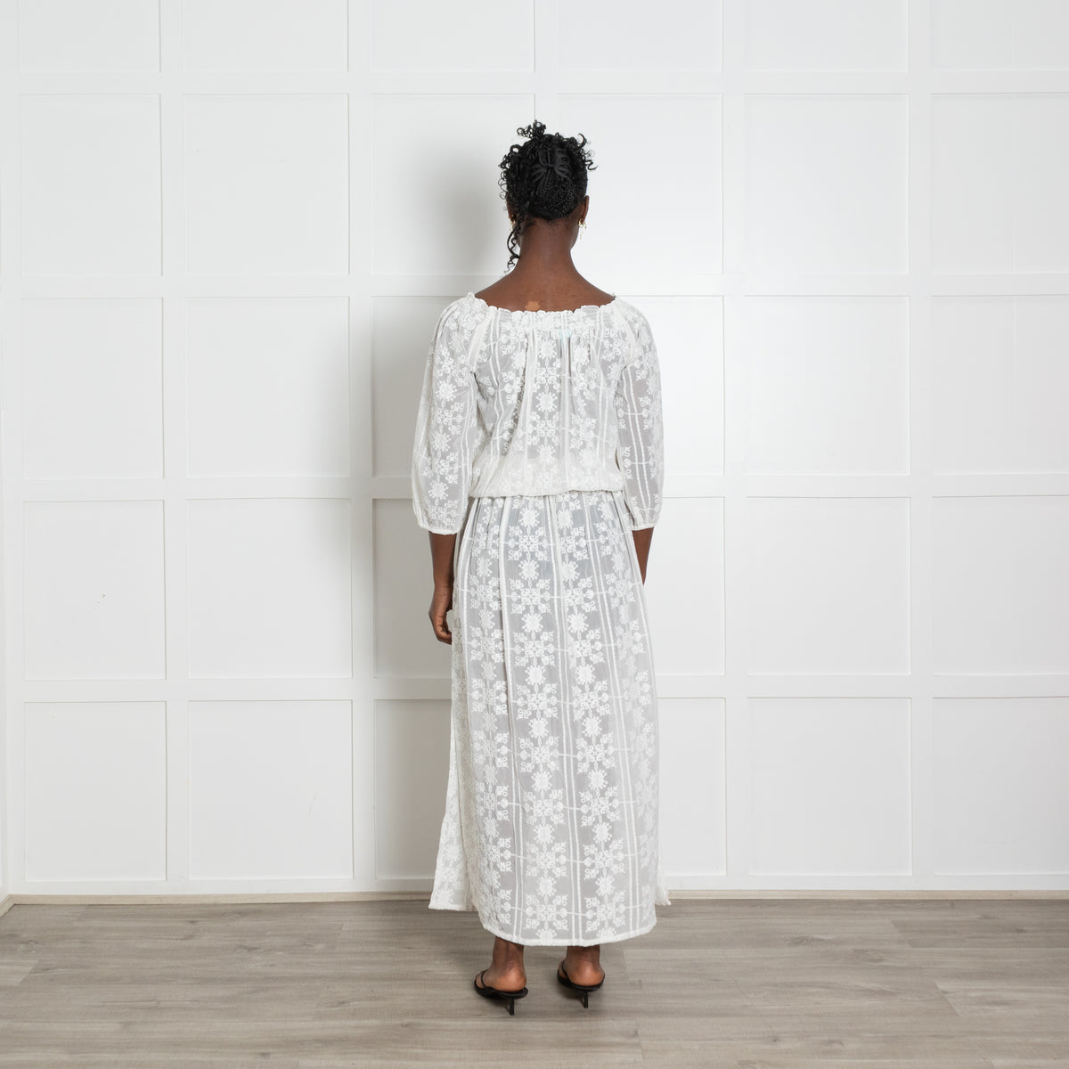 Melissa Odabash White Chiffon Print Gypsy Neck Maxi Dress